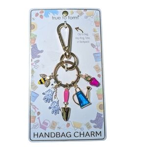 NWT True to Form GARDENING Theme Gold Bag Charm Key Chain